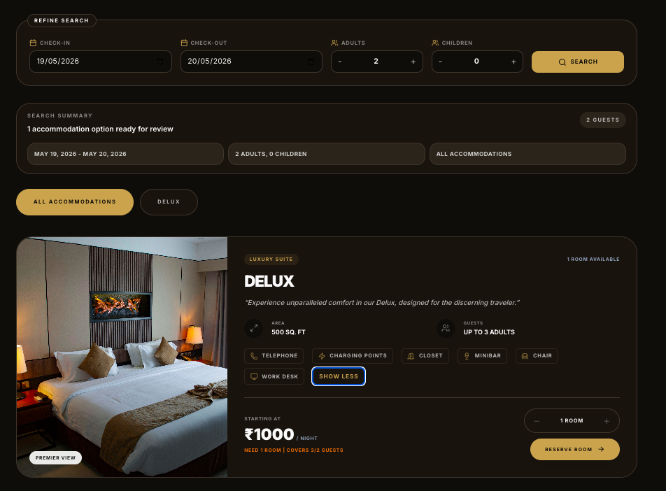 Antena direct booking room search results